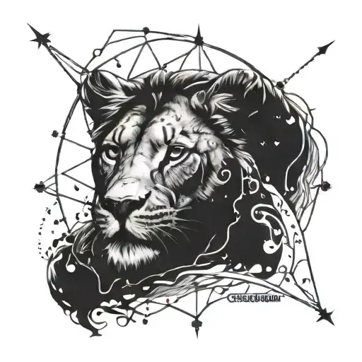 Aquarius constellation transforming into a powerful lioness tattoo design idea