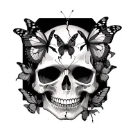 Broken skull of butterflies tattoo design idea