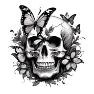 Broken skull of butterflies tattoo design idea