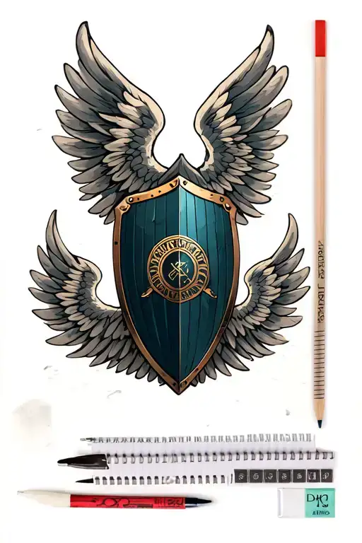 shield with wings wrapped tattoo design idea