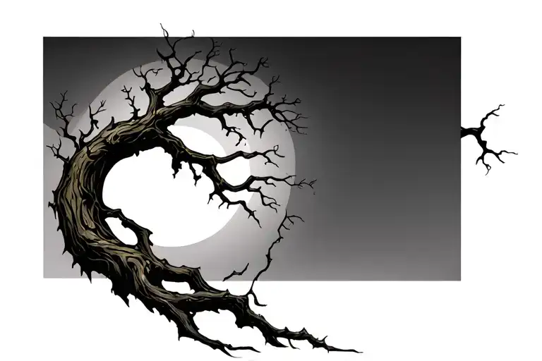 a Crooked Tree with Gnarled And Snapped Branches tattoo design idea