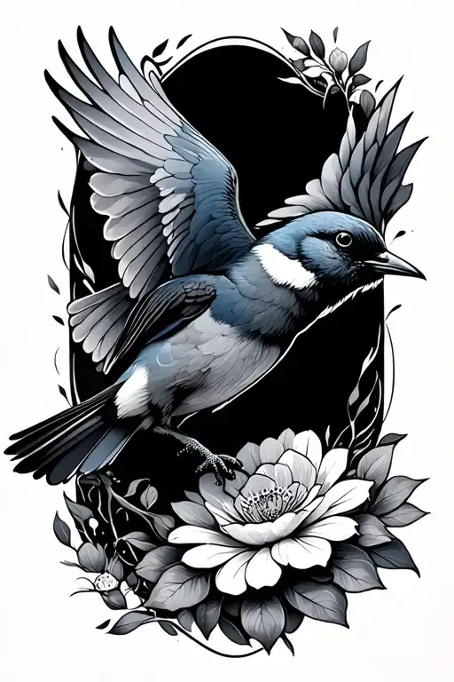 joy with a bird flying tattoo design idea