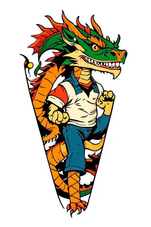 calvin and hobbes with dragon tattoo design idea