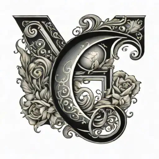 letter G and moon tattoo design idea