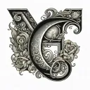 letter G and moon tattoo design idea