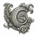 letter G and moon tattoo design idea