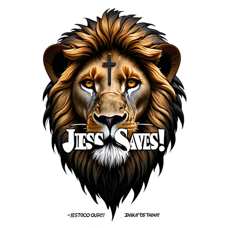 "Jesus Saves!" Lion With Cross In Eye tattoo design idea