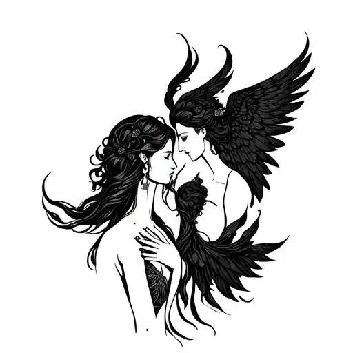 Devi and angel together symbolizing the client's tattoo design idea