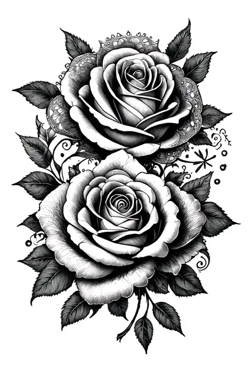 names, dates, roses, mandala design inspired tattoo design idea