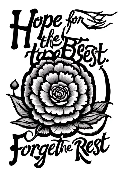 text "Hope for the best, forget the rest" with zen imagery in between  tattoo design idea
