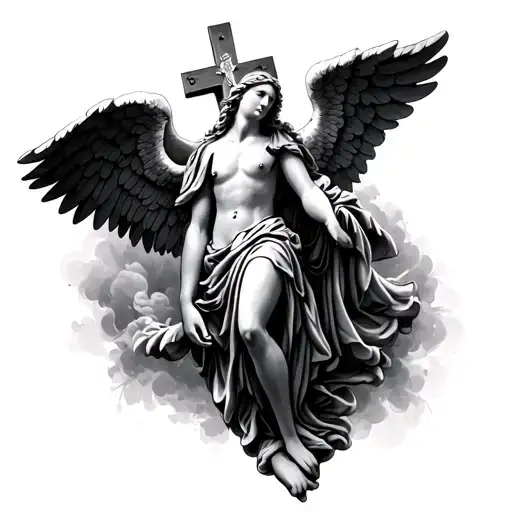 Angel On Neck With Crucifix tattoo design idea