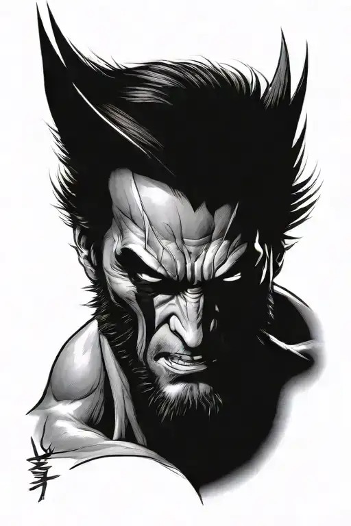 Wolverine tattoo, close face look, skrech, half skull tattoo design idea