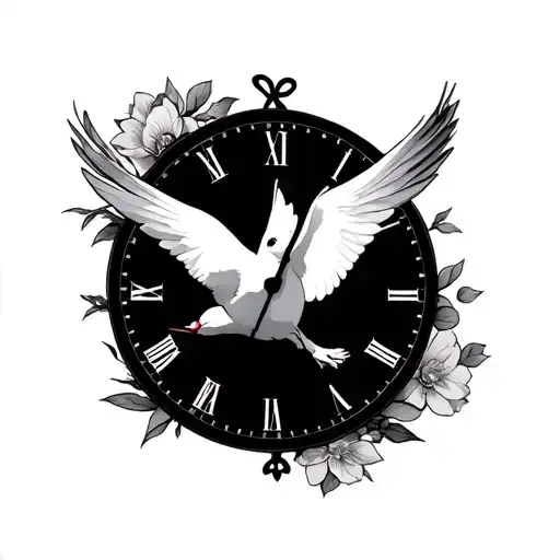 clock and dove tattoo design idea