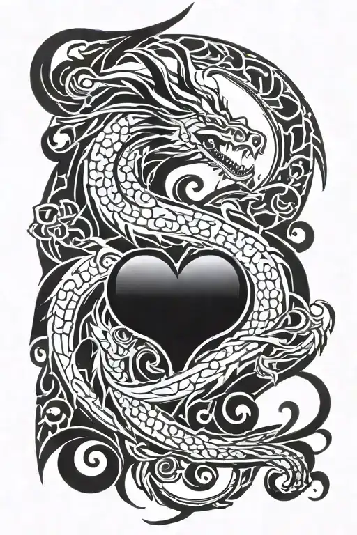 fantasy Dragon shaped as right half of heart tattoo design idea