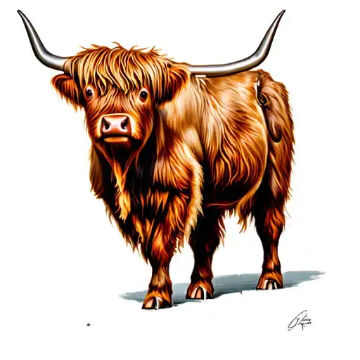 highland cow full body sideways tattoo design idea