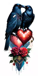 crows and roses intertwined hearts tattoo design idea