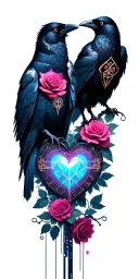 crows and roses intertwined hearts tattoo design idea