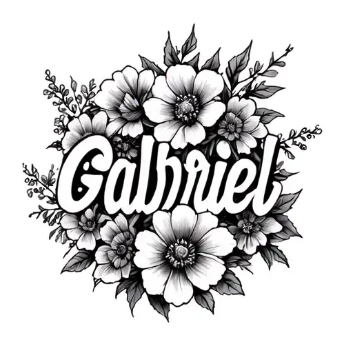 "Gabriel" "Gabriel" flowers around name tattoo tattoo design idea