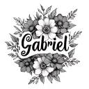 "Gabriel" "Gabriel" flowers around name tattoo tattoo design idea