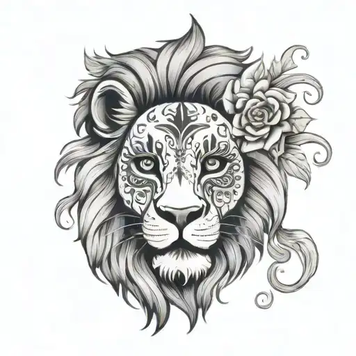 lion sugar skull tattoo design idea