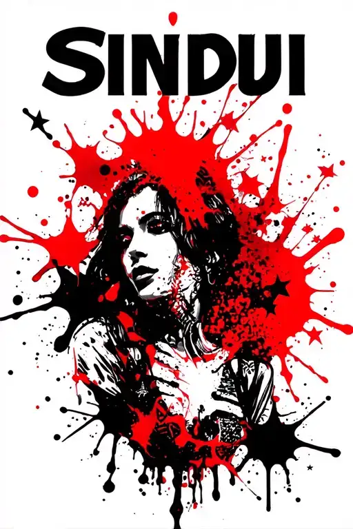 "Sindu" text "Sindu" in fancy font with splash and stars  tattoo design idea