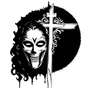 Combine between a picture of a template mask on the left and the cross on the right tattoo design idea