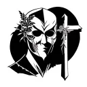 Combine between a picture of a template mask on the left and the cross on the right tattoo design idea
