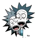 1. Shoulder/Upper Arm (Bicep & Triceps):Rick and Morty Portrait Fusion:Rick with a crazed expression and Morty lookin tattoo design idea