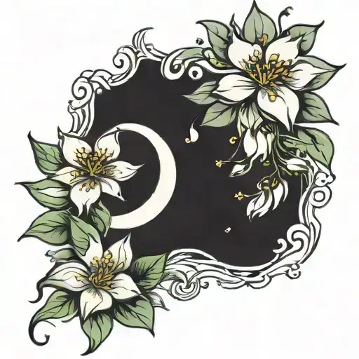 jasmine blossom with moon tattoo design idea
