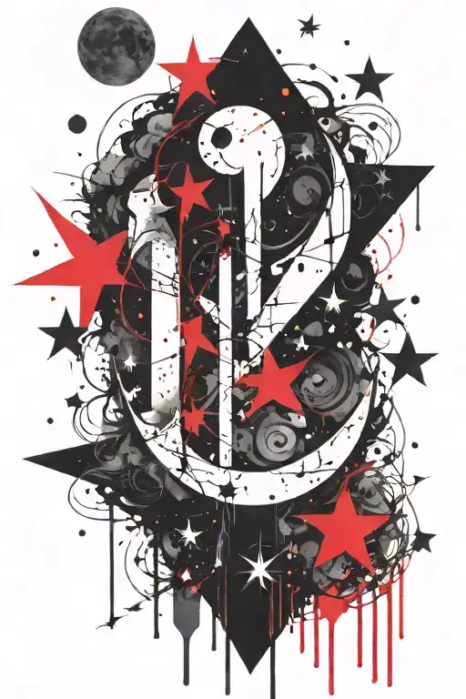 goth stars and moon with letter X  tattoo design idea