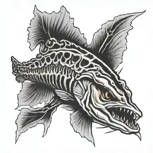 skeleton of northern pike  tattoo design idea