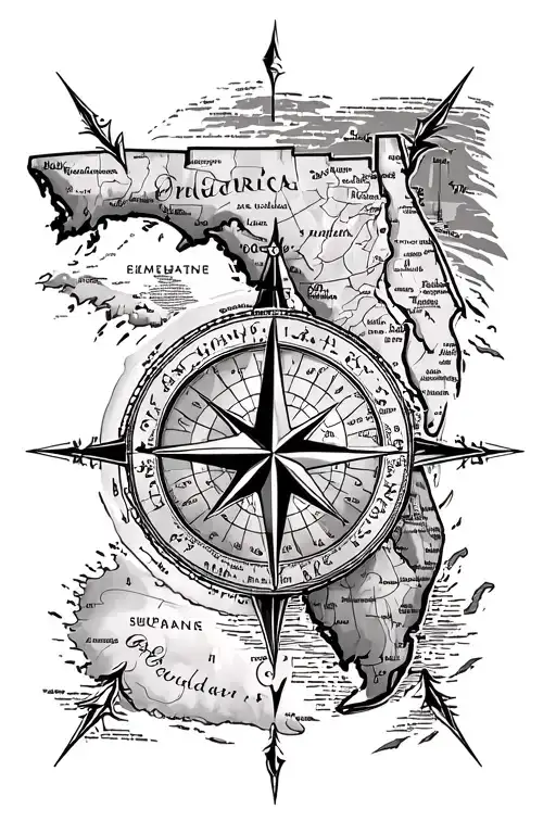 Florida nautical chart with hurricane and compass rose tattoo design idea