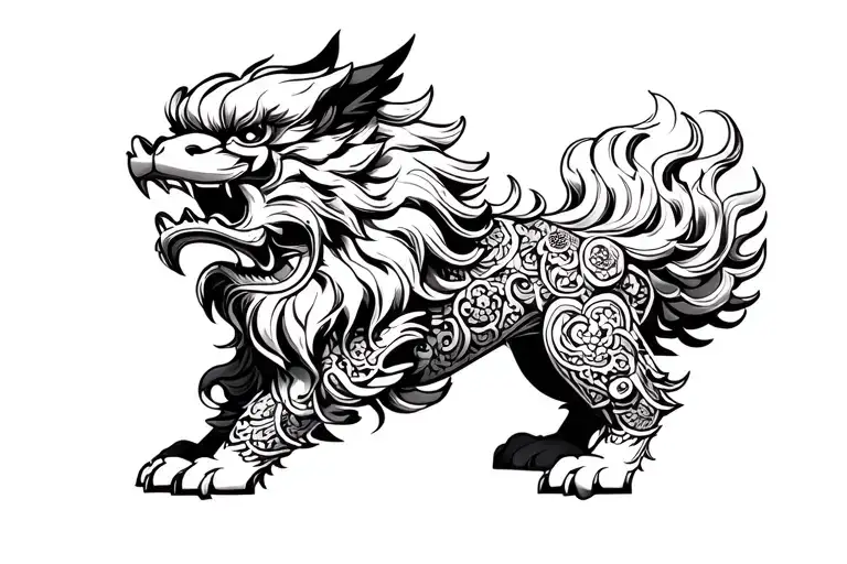 roaring chinese foo dog tattoo design idea