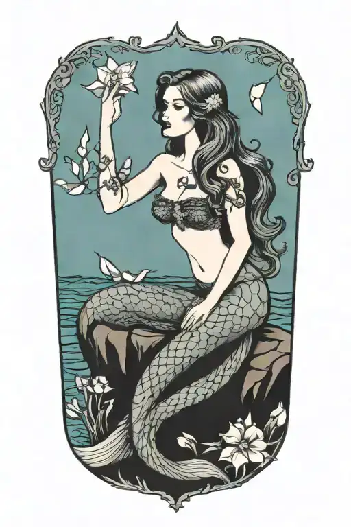 gothic mermaid sitting on a rock tattoo design idea