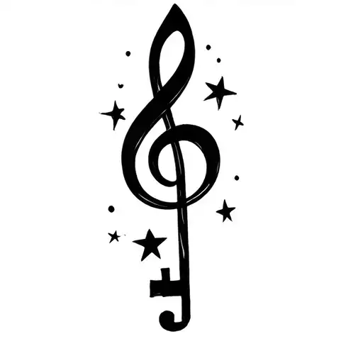 key of g music note with stars tattoo design idea
