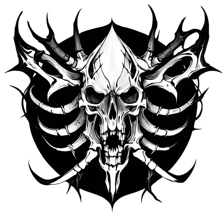 biomechanics blackwork dark ornamental lines sharp pointed remind of thorns bones biomech dark style tribal inspiration tattoo design idea