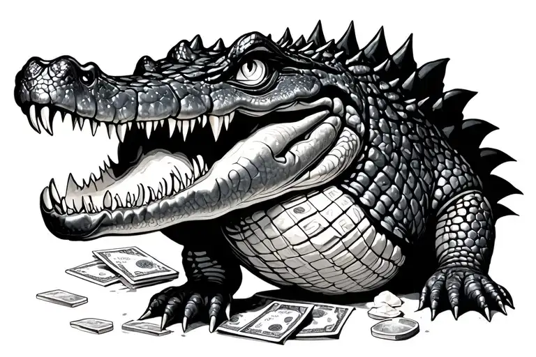 crocodile Rulet gambling cocaine tattoo design idea
