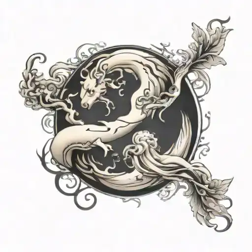 creation of adam mixed with yin and yang symbol tattoo design idea