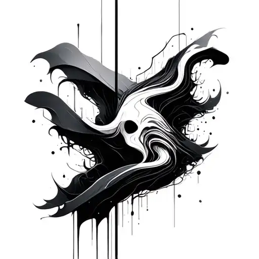 Black and white fine line tattoo design, vertical layout. An abstract humanoid form partially incomplete, built from bro tattoo design idea