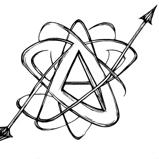 bow and arrow, atom symbol, letter A tattoo tattoo design idea