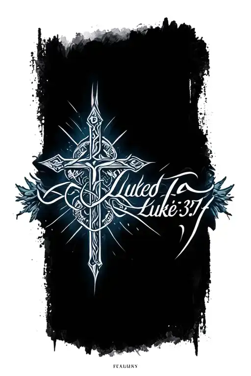 "Luke 1:37" cross intertwined tattoo design idea