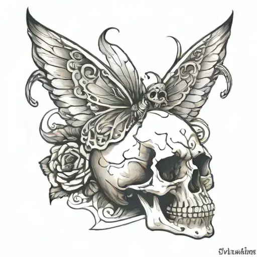 SKULL WITH FAIRY WINGS IN THE MIDDLE OF THE TATOO FOR CIRUS CUBAS TATOO STUDIO   STATE PIC  tattoo design idea