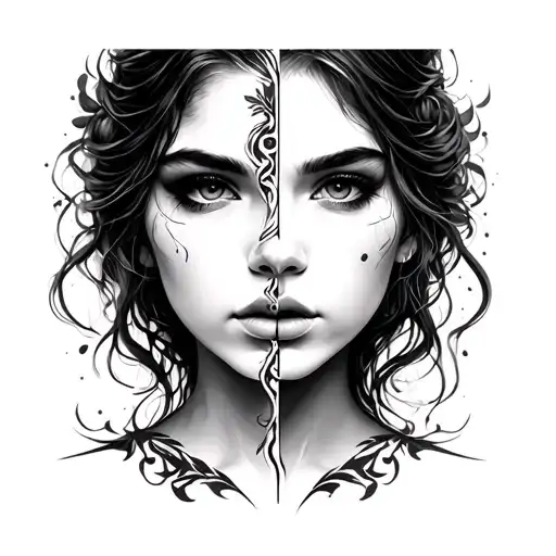 tatto of split girl face with creative tattoo design tattoo design idea