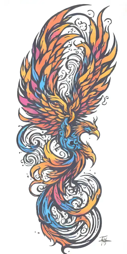 sigma male symbol pheonix rising Phoenix from fire water  tattoo design idea