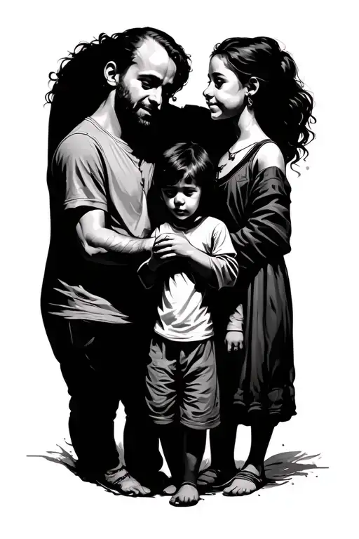 father and children tattoo design idea