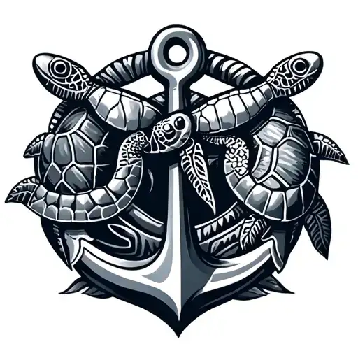 Polynesian navy anchor with Polynesian turtles the same size and XXIII Integrared tattoo design idea