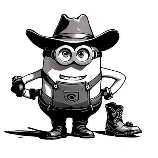 minion with cowboy hat and cowboy boots tattoo design idea