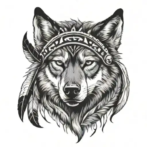 Native American wolf spirit headress tattoo design idea