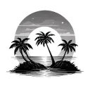 palm trees sun setting tattoo design idea