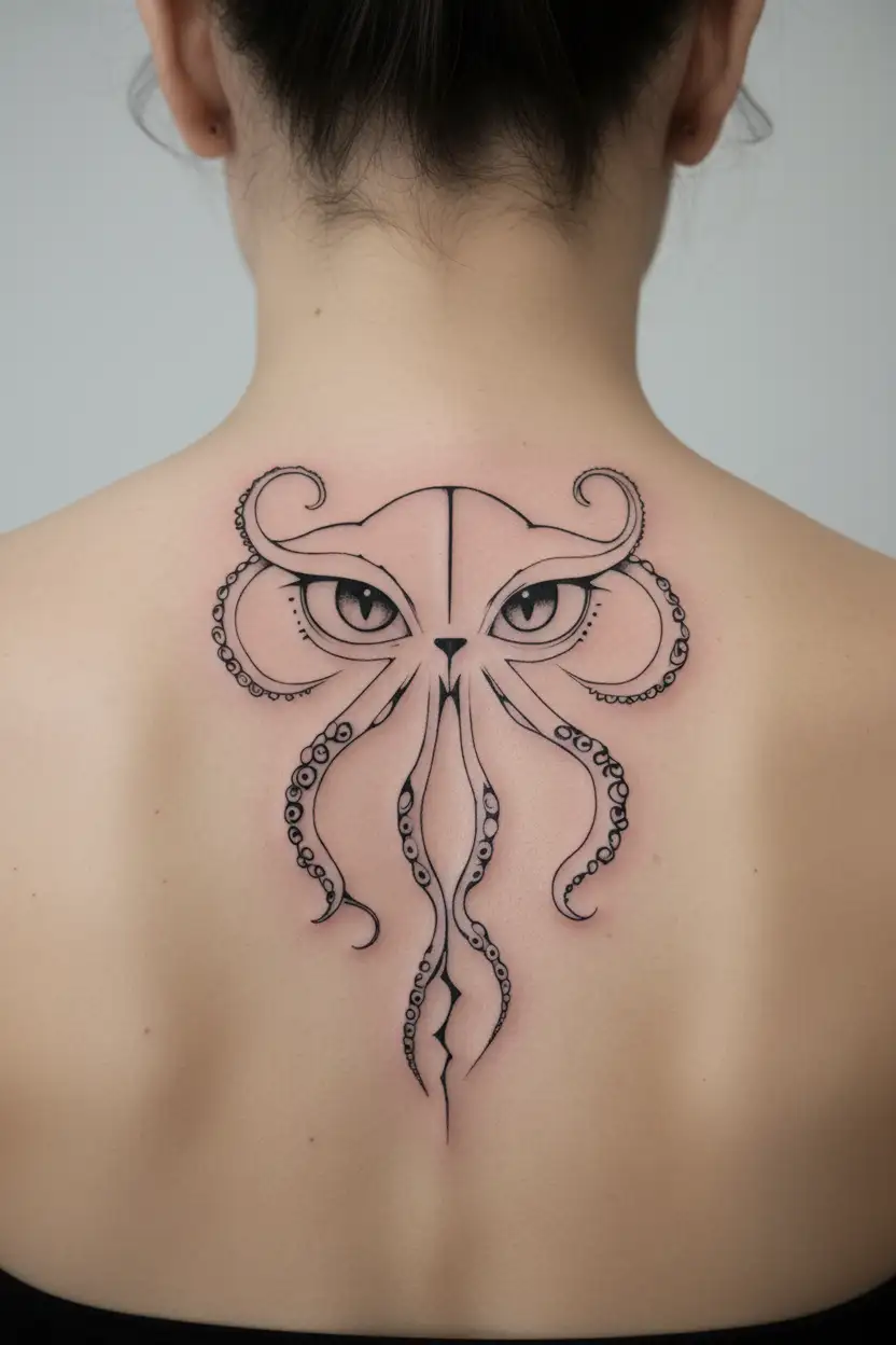 Octopus. Black cat. Bipolar. without a shadow. broken heart Razor. 12:00 p.m. on the 28th. Eyes .closedsuici tattoo design idea